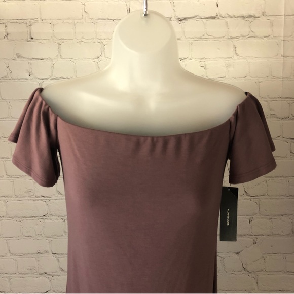 NWT - Lulu's Plum Colored Off the Shoulder Mini Dress w/ Flutter Sleeves. Size S - Picture 3 of 10